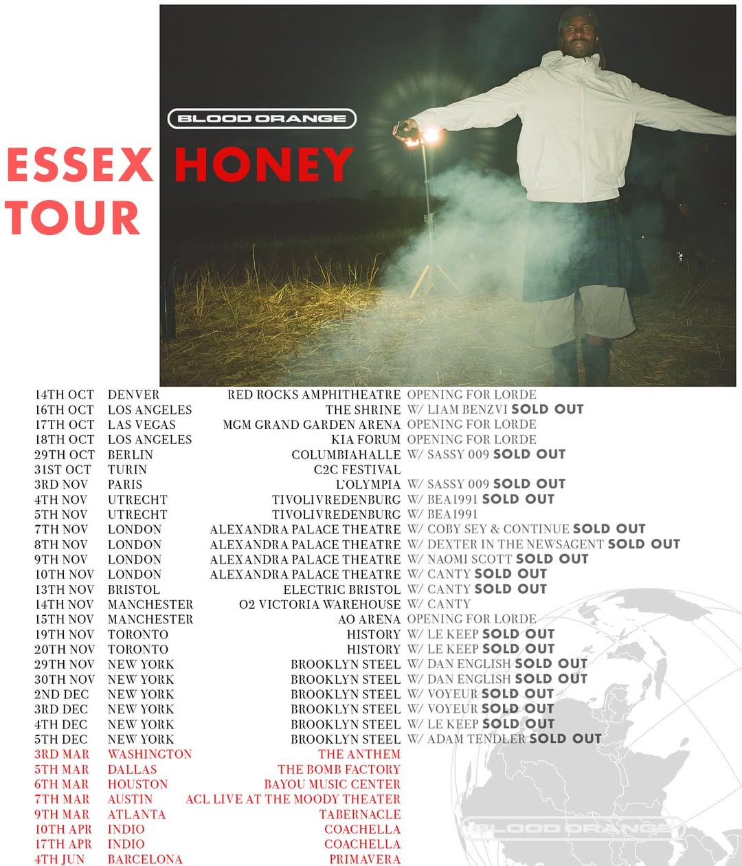 Blood Orange Essex Honey Tour Poster 2026